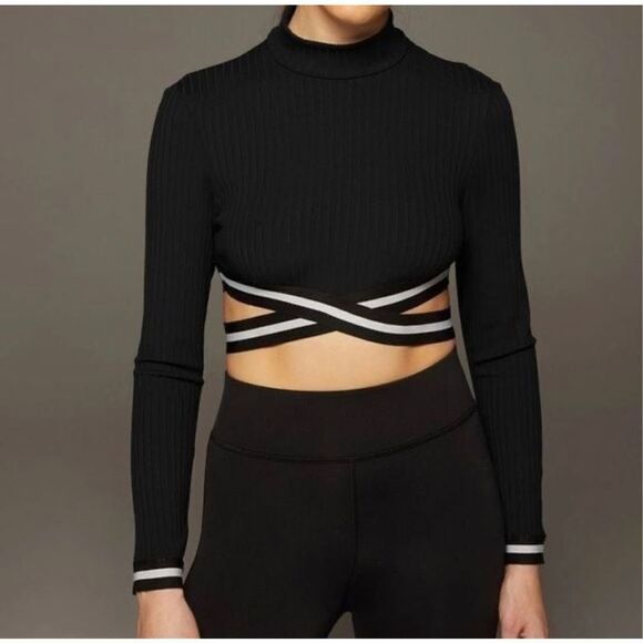 Michi APEX RIBBED LONG SLEEVE TOP Black Medium - Picture 1 of 12